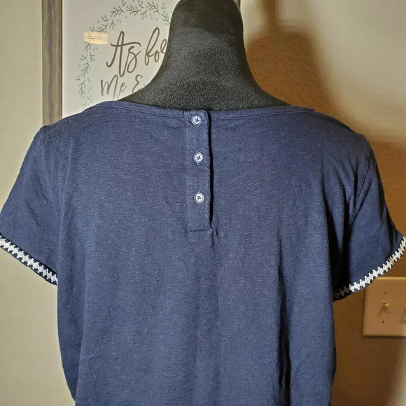 Talbots Navy Blue Embroidered Knit Top Blouse Size XP Plus Size Petite Boat Neck - Picture 7 of 15